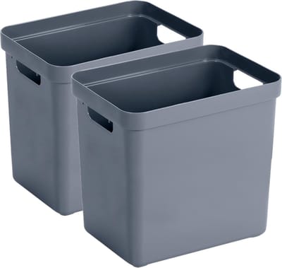Sunware Opbergbox Sigma - 2x - kunststof - donkerblauw - 25 liter - Opbergbakken/opbergers - 35 x 25 x 36 cm