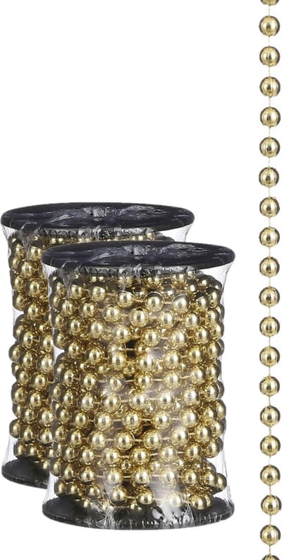 House of Seasons kralenslingers - 2x stuks - kerstboom slingers - guirlandes - goud - 500 cm - Kerstversiering kerstslingers