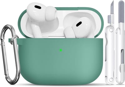 Duurzame Silikon Hoes voor AirPods Pro 2/1 Gen met Reinigingskit en Sleutelhanger - Ondersteunt Draadloos Opladen - Pine Leaf Groen