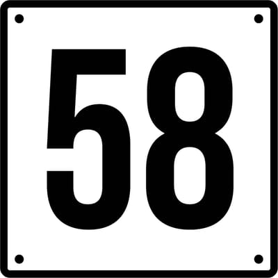 Huisnummerbord 58 - Incl. Schroeven en Pluggen – Acrylaat - 10 x 10 cm - Wit met Zwart