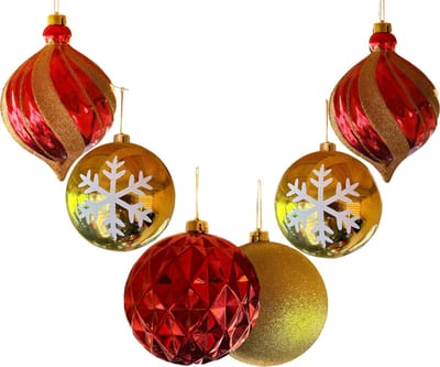 HEM Grote Kerstballen Set – 6 Stuks Ø14 cm – Rood en Goud met Glitter – Luxe Kerstversiering voor Plafond of Etalage