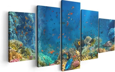 Artaza Canvas Schilderij Vijfluik Onderwater Vissen Met Koraal In De Zee - 100x50 - Foto Op Canvas - Canvas Print
