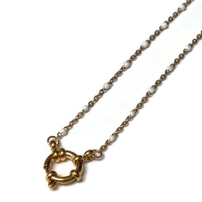 Aramat Jewels | Bedelketting | Stalen Damesketting met Wit Emaille bolletjes | 40 cm | |2mm | Staal | Volwassenen | Verkleurd niet