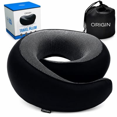 ORIGIN™ Nekkussen Memory Foam – Ergonomisch Reiskussen – 360° Nekondersteuning – Verstelbaar – Wasbare Hoes – Inclusief Draagzak – 77×13×8 cm – Zwart