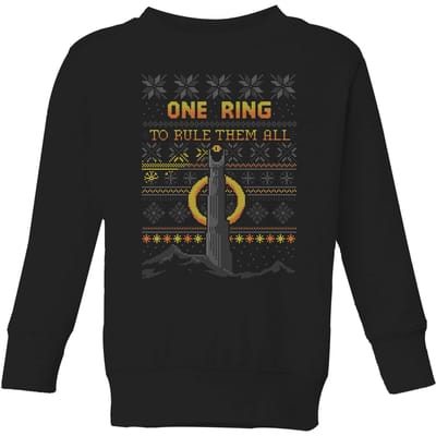 The Lord of the Rings One Ring Kids' Christmas Sweatshirt in Black - 110/116 (5-6 jaar)
