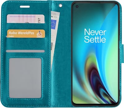 Hoes - Met Pasjeshouder - Geschikt voor OnePlus Nord 2 - Luxe Bookcase Portemonee - Flip Case - Kunstleer Book Case - Flipcase - Book Cover - Walletcase - PortemonneeHoes - Turquoise