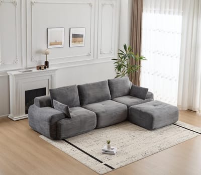 Multifunctionele Corduroy Slaapbank – Opvouwbaar met 2 Armleuningen – 4-in-1 Design – Geschikt voor 3 Personen – Flexibele Opstelling – Te Gebruiken als Logeerbed, Bank en Ligstoel – Woonkamer/Slaapkamer –Grijs