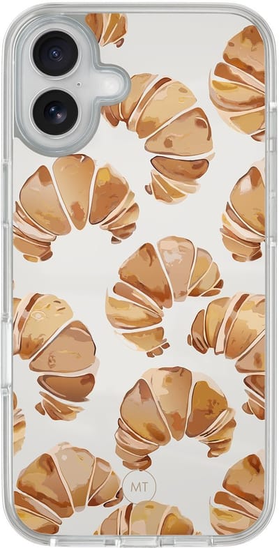 Hybride hoesje geschikt voor iPhone 16 - Croissant - Extra bescherming - Luxe beschermhoes - TPU case - Transparant, Bruin - Mooie Telefoonhoesjes