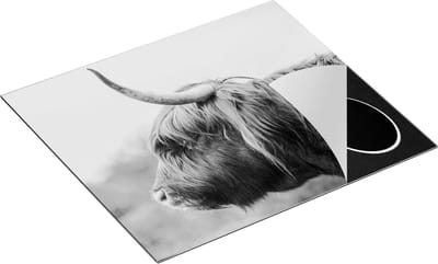 Chefcare Inductie Beschermer Schotse Hooglander in het Zwart Wit - 60x50 cm - Afdekplaat Inductie - Kookplaat Beschermer - Inductie Mat