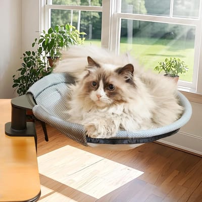 Famanu – Kattenbed Bureau - Draaiende Katten Hangmat Bed Met Afneembare Hoes Voor Een Gewicht Van Tot 20 kg - Houdt Kittens Katten Dichtbij