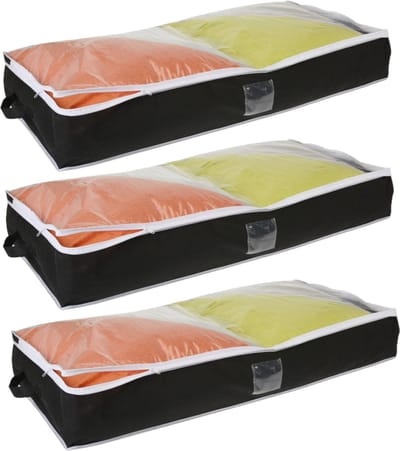 Dekbed/kussen opberghoes met venster - 3x stuks - zwart - 100 x 45 x 16 cm - Opberghoezen - Beschermhoezen - Dekentassen - Kussentassen