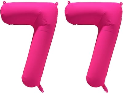 Folieballon 77 jaar - Neon Roze - 86 cm