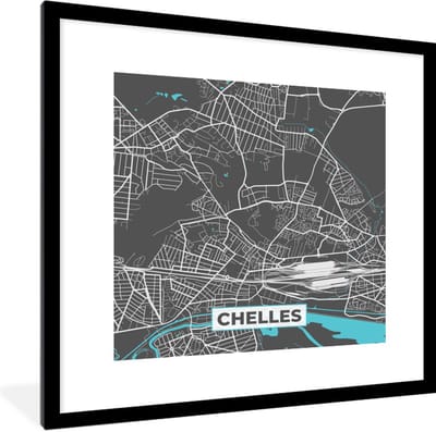 Fotolijst incl. Poster - Frankrijk – Plattegrond – Kaart – Chelles – Stadskaart - 40x40 cm - Posterlijst