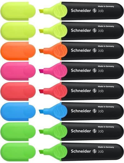 Schneider markeerstift - tekstmarker - Job - 8 stuks assorti - beitelpunt - S-115088