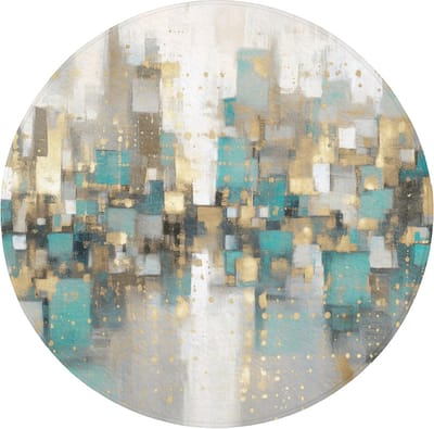 WC mat rond 70x70 cm - Antislip - Abstract - Blokken - Goud - Skyline - Toiletmat - Vloermat - Douchemat - Toilet tapijt - Toiletmatten