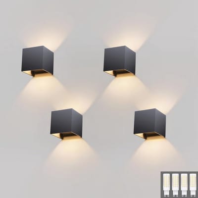 4 Stuks Led-Wandlampen Binnen en Buiten - Modern Up Down Design - Warmwit 3000K - IP54 - Zwart