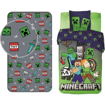 Minecraft slaapkamerset; dekbedovertrek en hoeslaken