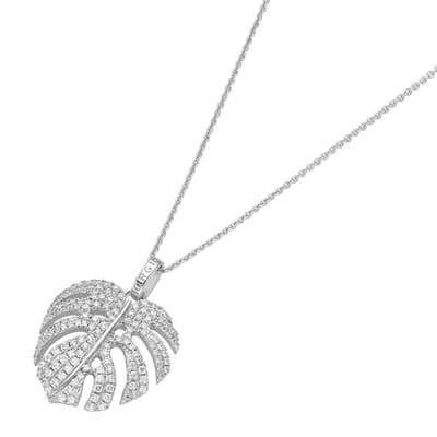 Giorgio Martello zilver hanger bloem monstera blad met collier en 147 witte zirkonia's L x B ca 33 x 25mm