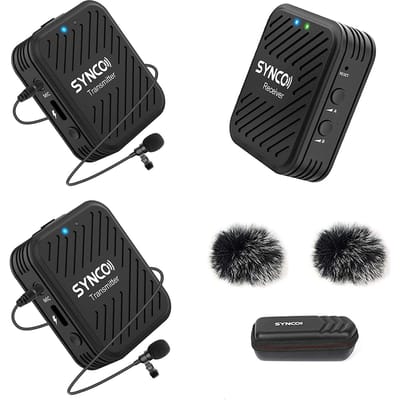 SYNCO G1 (A2 ) 2.4G Draadloos Microfoonsysteem met 1 Ontvanger & 2 Zenders & 2 Lavaliermicrofoons zwart