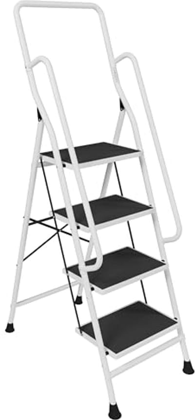 Opvouwbare 4-traps ladder met leuning - Antislip en veilig voor binnen en buiten