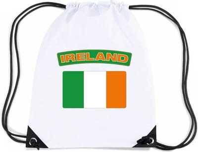 Ierland vlag nylon rugzak - wit - met Ierse vlag - supporters - rijgkoord - sport