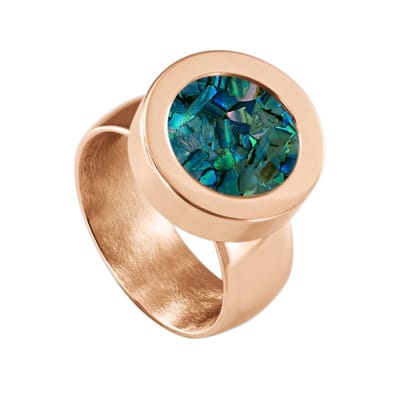 Quiges RVS Schroefsysteem Ring Rosékleurig Glans 16mm met Verwisselbare Blauwe Vlokjes Schelp 12mm Mini Munt