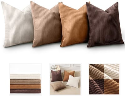 VHV - Sierkussenhoezen - Kussenslopen - Gestreepte kussenhoes - Kussenhoezen set van 4 - Sierkussenhoes 45x45 cm - Ribfluweel - Corduroy - Voor bank en woonkamer - Herfst decoratie - Koffiekleurige combinatie