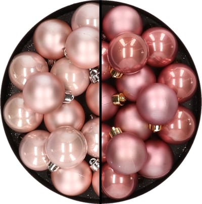 32x stuks kunststof kerstballen mix van lichtroze en oudroze 4 cm - Kerstversiering