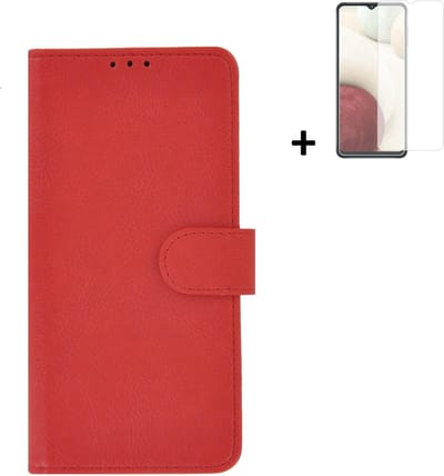 Hoesje Geschikt voor Samsung Galaxy A03s - Screenprotector A03s - Wallet Bookcase Rood + Screenprotector