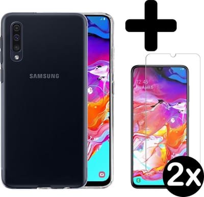 Hoesje - Met 2x Screenprotector - Geschikt voor Samsung Galaxy A70 - Sterk & Shockproof - Telefoon Hoes - Back Cover - Siliconen Case - Telefoonhoes - Transparant
