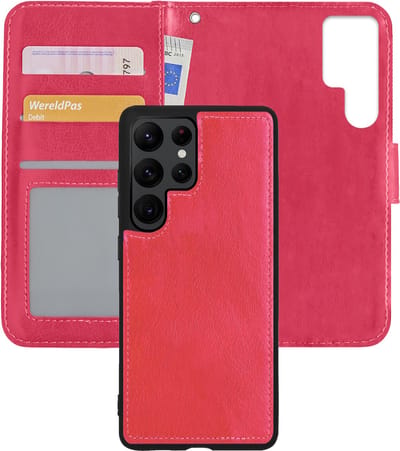 Hoes - 2 in 1 - Geschikt voor Samsung Galaxy S22 Ultra - Met Uitneembare Hard Cover - Bookcase - Wallet Case - Met Pasjeshouder - Book Case - Uitneembaar - Pashouder - Kunstleer - Donkerroze