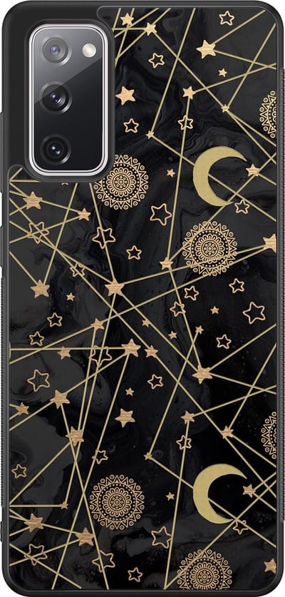 Leuke Telefoonhoesjes - Hoesje geschikt voor Samsung Galaxy S20 FE - Sterren, zon, maan - Backcover zwart - Sterren - Zwart, Goud
