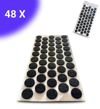 FSW-Products – Zelfklevende Viltjes Zwart – 48 Stuks – Ø2 cm – Anti-Kras Vloerbeschermers – Meubelvilt – Stoelviltjes – Zelfklevend Vilt voor Stoelpoten – Vloerglijders voor Stoelen, Meubels & Parket – Beschermvilt voor Harde Vloeren