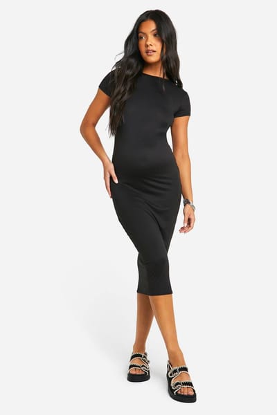 boohoo Dames Maternity Super Soft Short Sleeve Midaxi Dress | Black | Maat: 10