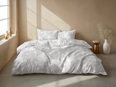 Zohome Dekbedovertrek Ibisco di Lino - Dove Grey - Bloemen - Dekbedovertrek - 260x200-220 cm - 100% Katoen - Lits-Jumeaux XL