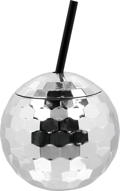 Boland - Beker Discobal met rietje zilver - Glitter & Glamour - Glamour - 80's - NYE - Oudjaarsavond