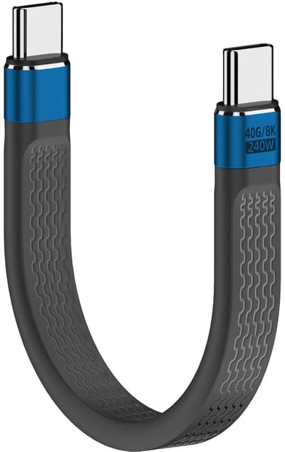 240W USB 4 Kabel - Type C naar Type C Kabel - 40Gbps Gegevensoverdracht - 13cm Platte Kabel - 8K60Hz Video - PD Snelladen 48V/5A - Compatibel met MacBook - Smartphones - Tablets