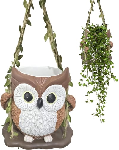 Bloempot Uil - Decoratieve pot - Planten verzorgen - Met drainagegat - 15 x 19 x 15 cm - Koffie