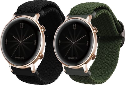 kwmobile Horlogebandjes geschikt voor Huawei Watch GT3 (42mm) / GT2 (42mm) / Watch 2 - 2 x Nylon Smartwatch bandje in zwart / groen.