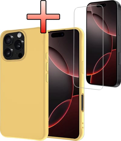 Hoesje - Met Screenprotector - Geschikt voor Apple iPhone 16 Pro - Sterk & Shockproof - Back Cover - Siliconen Case - Telefoon Hoes - Geel