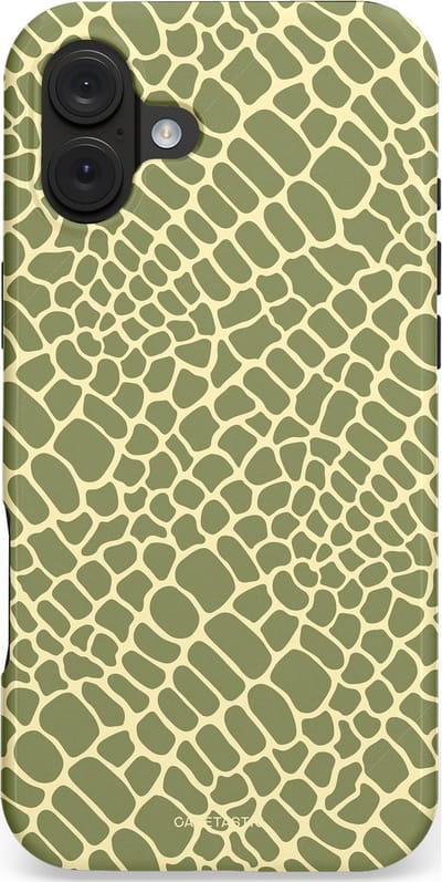 Casetastic hoesje geschikt voor Apple iPhone 16 Plus - MagSafe - Dubbellaagse bescherming - Exotische Groen Geel Krokodillen Schubben - Fashion Case - Saliegroen Beige