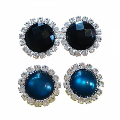 2 Paar Clip oorbellen - 1.5 cm-Flory zwart en donker blauw
