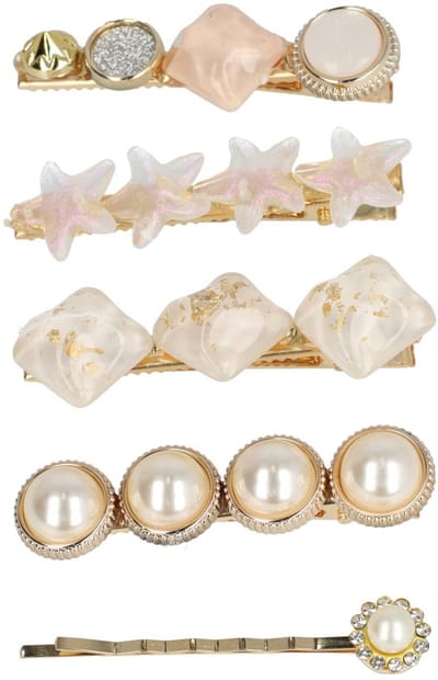 Haarsoires Haarspeld Duckklemmen & Schuifspeldje 6cm – Cirkel Vierkant Ster – Goud Creme – Set van 5 - Haarclip - Haarklem - Makkelijk in Gebruik - Sterke Haarclip voor Styling & Dagelijks Gebruik - Hair Clip - Decoratieve Haaraccessoire