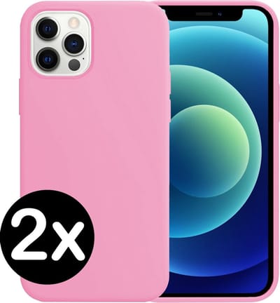 Hoesje - 2 Stuks - Geschikt voor Apple iPhone 12 Pro - Sterk & Shockproof - Telefoonhoes - Back Cover - Case Siliconen - Telefoon Hoes - Lichtroze