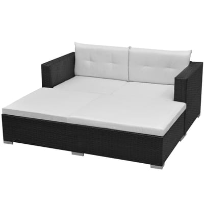 vidaXL - 3-delige - Loungeset - met - kussens - poly - rattan - zwart