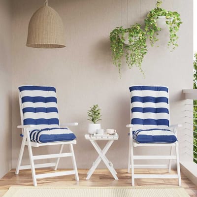 vidaXL - Stoelkussens - 2 - st - lage - rug - gestreept - stof - wit - en - blauw