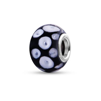 Quiges - Glazen - Kraal - Bedels - Beads Zwart met Witte Vlekken Past op alle bekende merken armband NG2041
