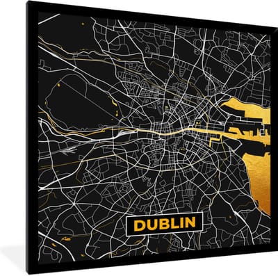 Fotolijst incl. Poster - Goud - Plattegrond - Dublin - Stadskaart - Kaart - 40x40 cm - Posterlijst