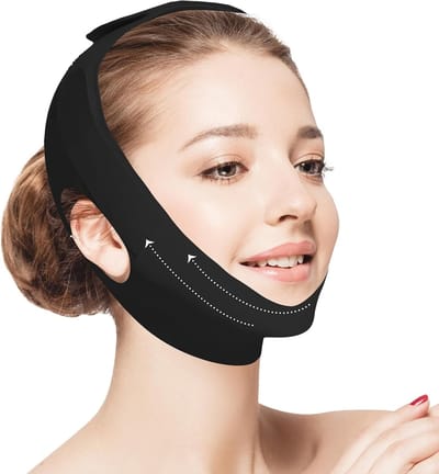 Daity Gezichtsmasker met massage- en liftfunctie - herbruikbaar V-vormig gezichtsmasker voor een liftend en verstevigend effect bij vrouwen - huidvriendelijk - ademend - koel en comfortabel (zwart, one size fits all).