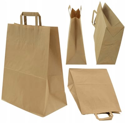 50 bruine Draagtassen/ papieren tassen In bruin Kraftpapier Met Platte Oren 26x12x35cm / papieren tassen / Kraft Papieren Tasjes Met Handvat/ Cadeautasjes met vlak handgrepen / Zakjes/